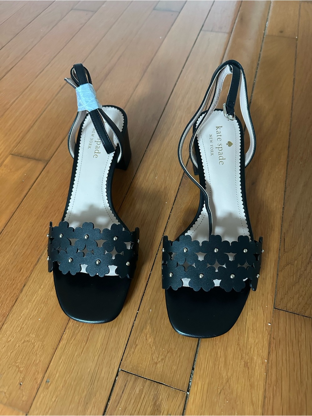 Kate Spade Daisy Mid Black Floral Leather Block Heel Sling-backs Size 7